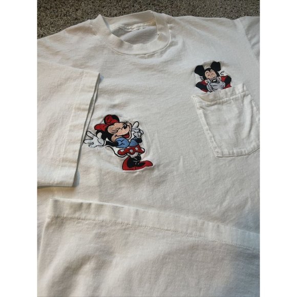 Vintage 1991 Large Disney Mickey Minnie Mouse Embroidered Single Stitch T-Shirt - Picture 3 of 10